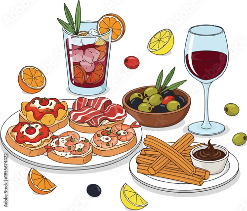 Spanish Tapas and Churros Assortment for Feria de Abril Celebration