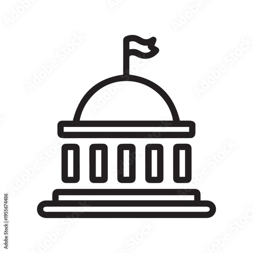 Minimalist Government Capitol Building Line Art Icon with Dome and Flag for Political and Civil Design Projects
