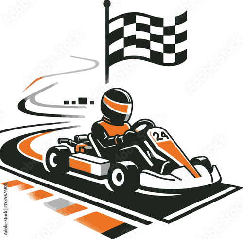 Go Kart Racer on a Track with Checkered Flag racing