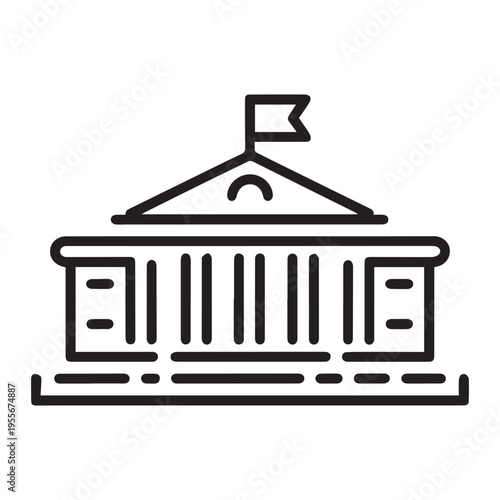 Classic Government Capitol Building Line Icon Vector Illustration for Political and Municipal Authority Design Projects