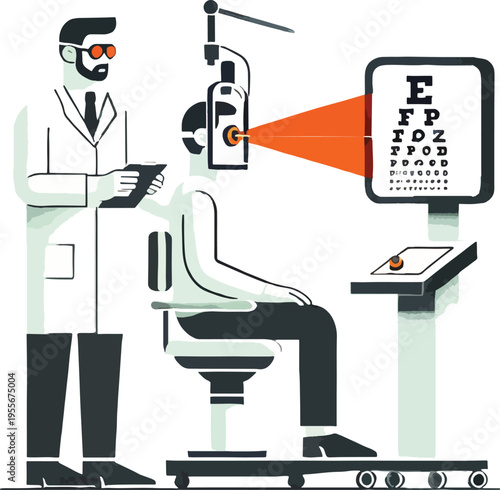 Optometrist examining patient's eyes with chart eye exam