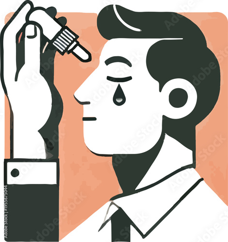 Person applying eye drops with a tear falling hand