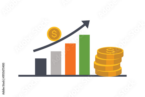 Financial Growth Concept With Rising Bar Chart Arrow And Stacked Coins Representing Profit