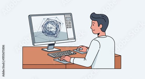Man sitting at desk with computer.