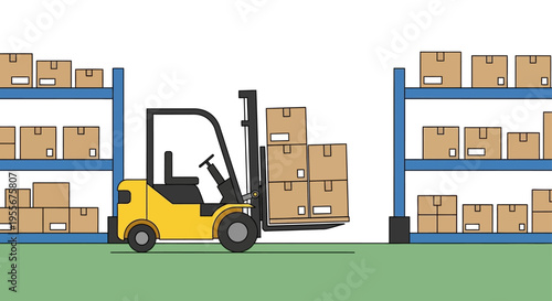 Yellow Forklift in a Warehouse Setting.