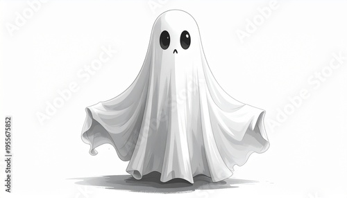 Wallpaper Mural Classic White Ghost Figure Halloween Illustration Spooky Sheet Costume Black Eyes Supernatural Theme Visuals Torontodigital.ca