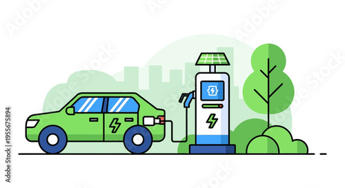 Green Electric Car Charging Station.