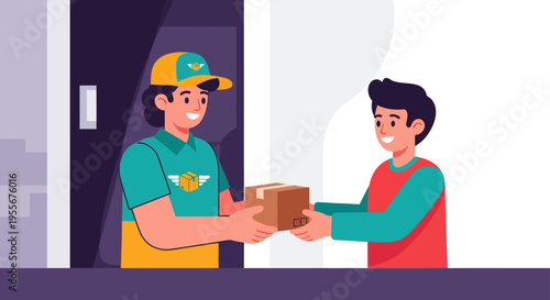 Two men exchanging a brown package.