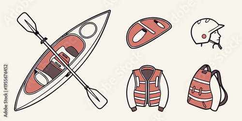 Kayak equipment set including paddle and safety gear
