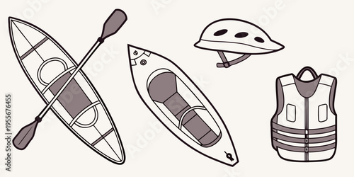 Kayak equipment set with paddle helmet and life jacket