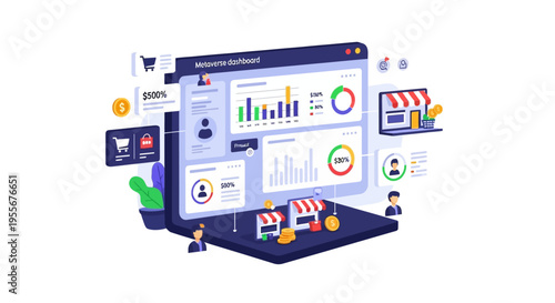 Metaverse Business Dashboard for E-commerce Analytics, Virtual Retail Performance, and Digital Shopping Management Interface