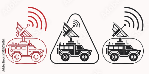 A jeep with a satellite dish on top