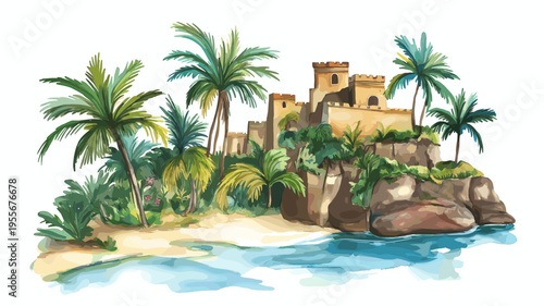 Ciudad Perdida - The Lost City. Ciudad Perdida - The Lost City hand drawn watercolor illustration