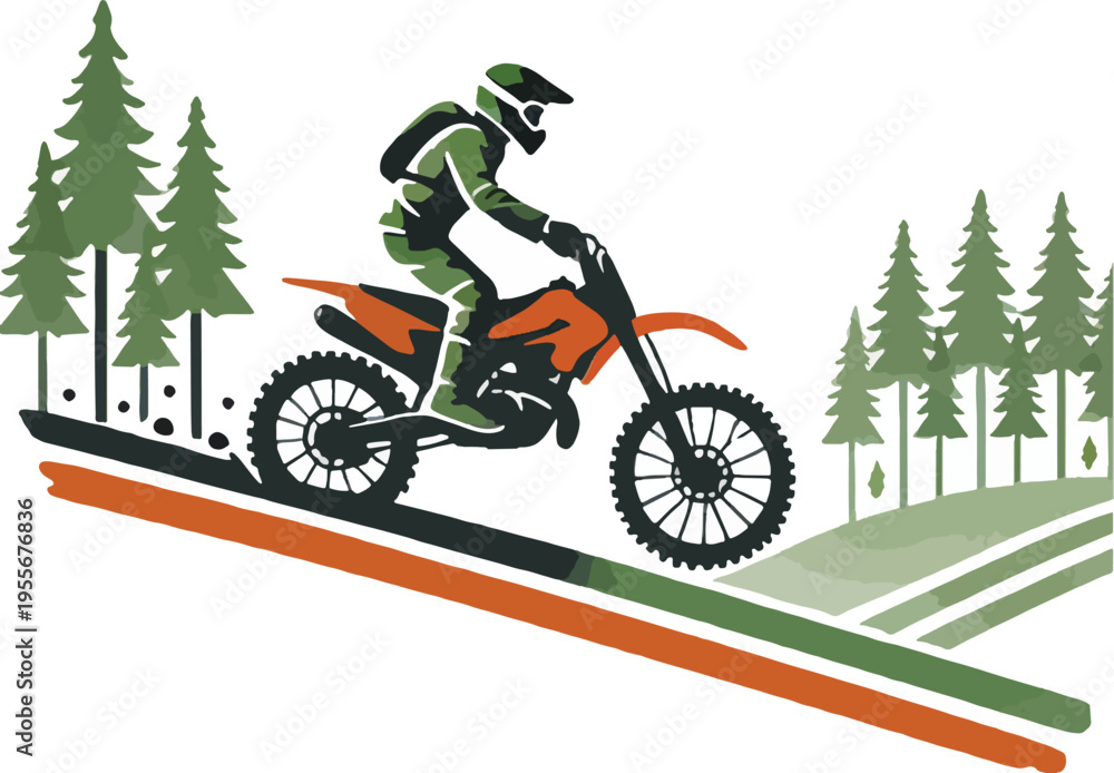Obraz premium Motocross Rider on Hillside with Trees motorcycle dirt bike
