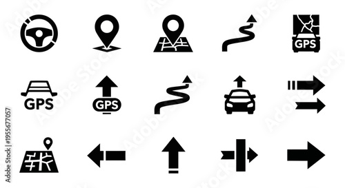 Navigation icons for travel and directions.