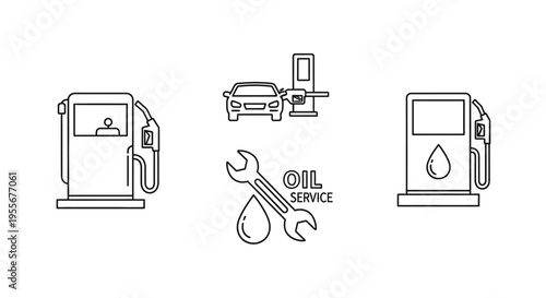 Gas Pump Oil Service Station Icons.
