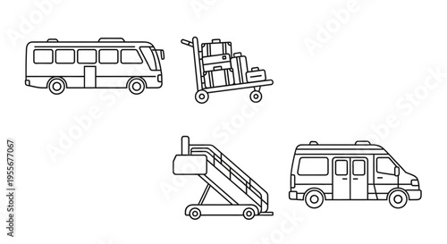 Detailed drawings of airport shuttle buses.
