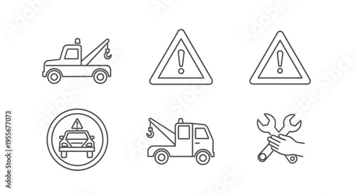 Tow truck vehicle transport icons.