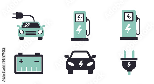 Electric vehicle charging station icons.