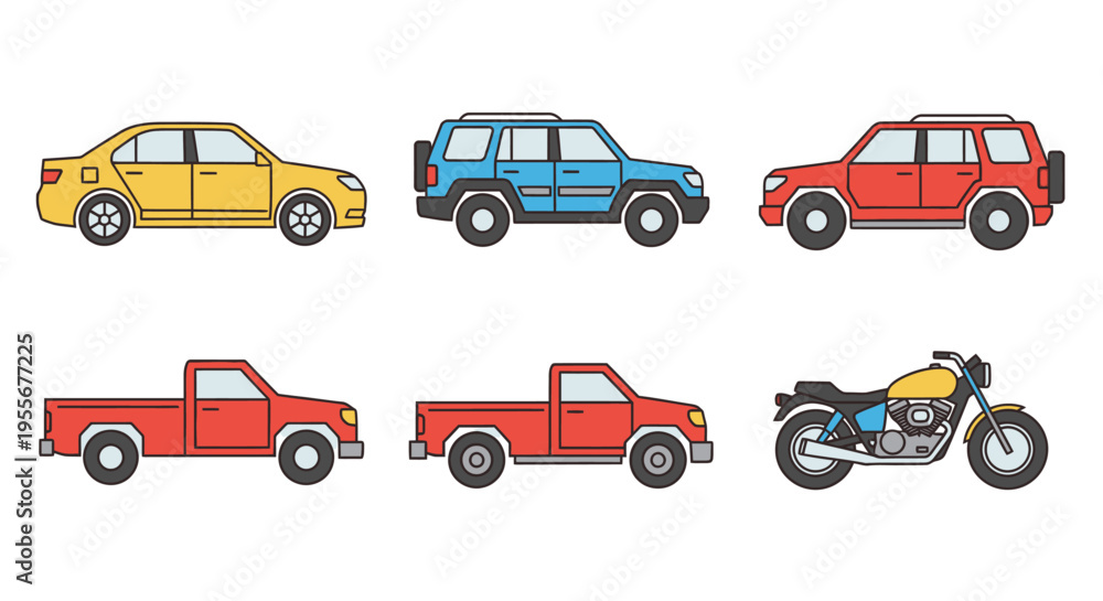 Naklejka premium Cars and Trucks and Motorcycle Vehicles.