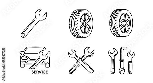 Wrenches and tools for car service.