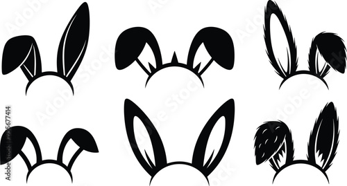 Bunny ears headbands silhouette set with various rabbit ear styles for easter party photo booth props costume accessories and cute festive holiday vector designs