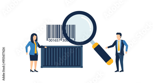 Business People Analyzing Barcode Details.