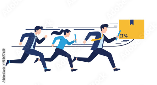 Business people running to target goal.