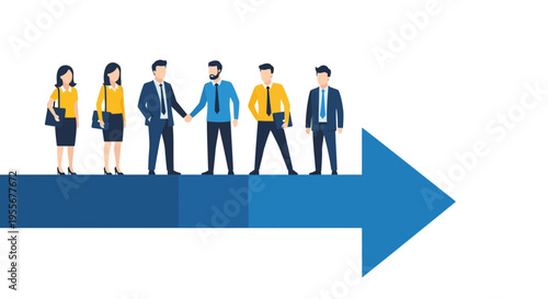 Business people walking on arrow.