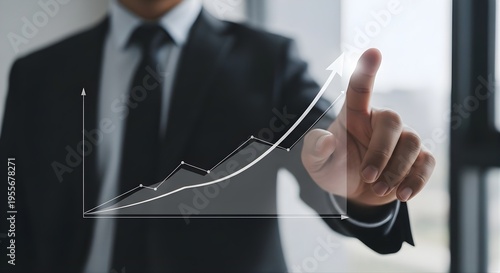 Business Growth Concept with Rising Graph and Professional Touch Interface