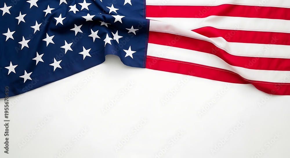 Obraz premium A close up view of the american flag draped over a clean white background with copy space area