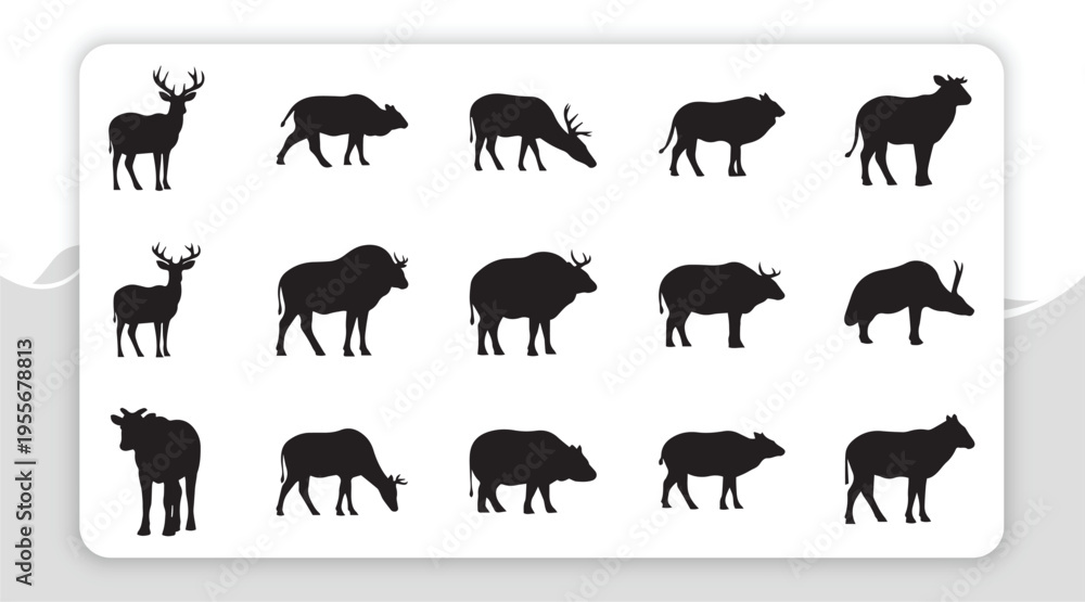 Fototapeta premium Collection of enormous animal silhouettes diverse wildlife species in stylized forms, perfect for educational materials, design projects, and nature-themed graphics