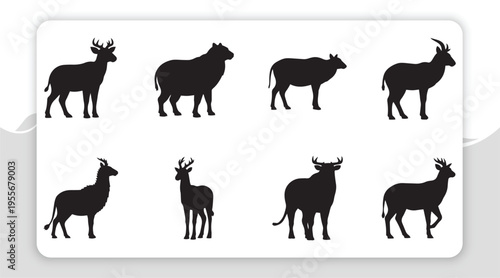 Collection of Diverse Farm and Wild Animal Silhouettes for Educational and Design Purposes