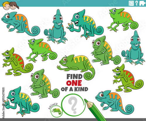 one of a kind puzzle activity with funny cartoon chameleons animals