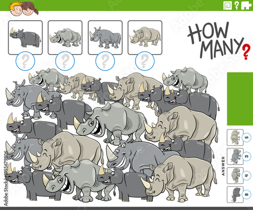how many counting game with cartoon rhinoceros animal characters