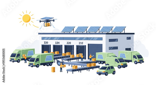 Sustainable Solar-Powered Logistics: Eco-Friendly Warehouse, Green Delivery Fleet, and Drone Shipping