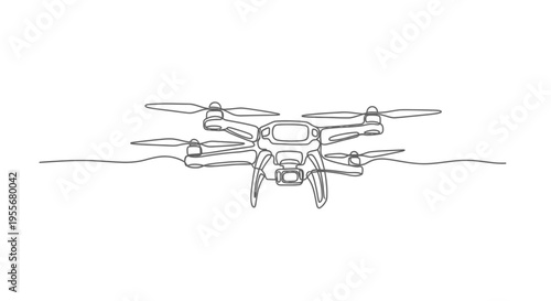 Modern Drone Quadcopter Flying Abstract Minimalist Line Art Design