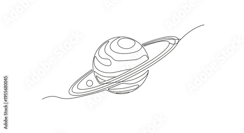 Saturn Planet Ring Icon Graphic Design Minimalist Line Art White Background