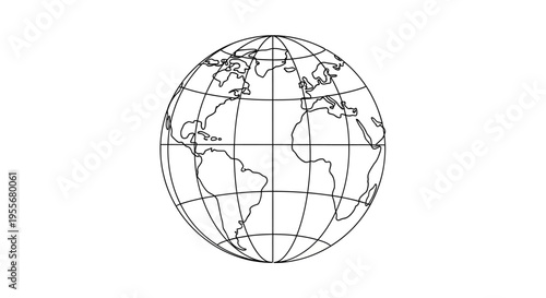 Stylized Globe Outline: World Map with Continents and Latitude/Longitude Lines