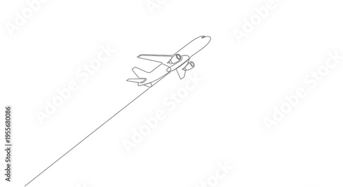 Airplane Line Art Drawing Ascending into Sky
