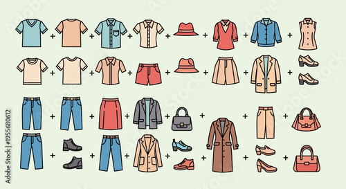 Collection of various fashion clothing items.