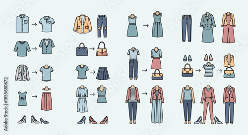 Fashion clothing and accessories on display.