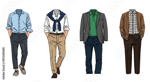 Men wearing different stylish business casual outfits.