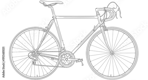 Line art illustration of a classic road bicycle on a white background.