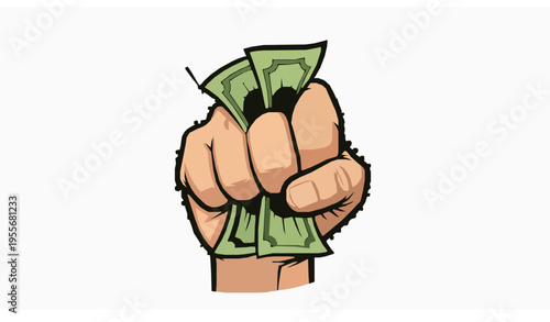 Pop Art Fist Holding Money Comic Style Dollar Bills Vector Illustration