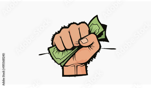 Cartoon Pop Art Fist Squeezing Dollar Bills Money Vector Illustration Design