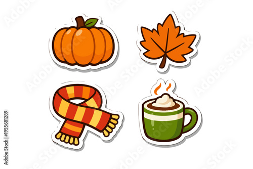 Autumn simple vector icon drink generation stickers leaf scarf hot seasonal pumpkin