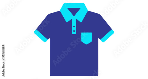 Blue polo shirt with turquoise collar and cuffs pocket detail isolated on white background stock graphic