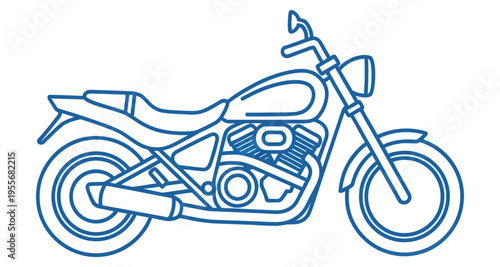 Motorcycle outline drawing a classic cruiser motorcycle technical blueprint style isolated on white