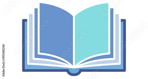 Open Blue Book With White Pages Flat Design Illustration